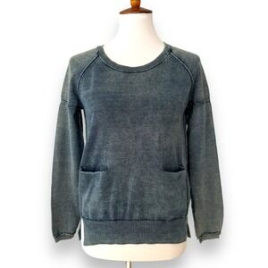 Splendid Blue Distressed Mineral Wash Pullover Sweatshirt Size Small